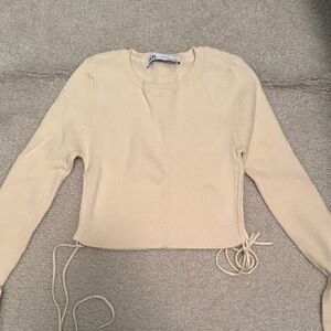 Zara Beige Knit Sweater with Tie Accents